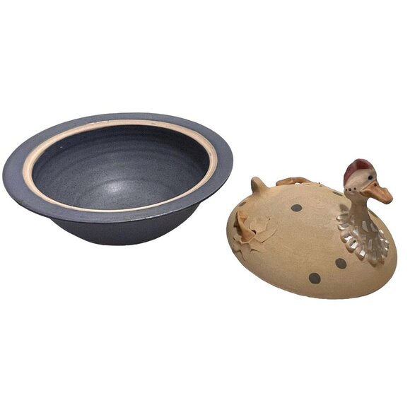 Vintage 1990s Signed Diane Marier Nesting Hen Studio Art Pottery Lidded Bowl - Picture 8 of 12